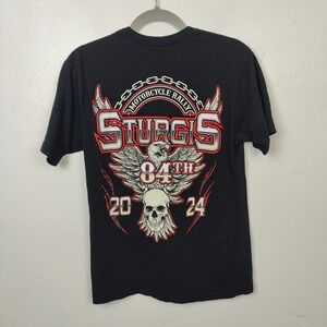 Sturgis Mens T-Shirt Medium Black 84th Anniversary 2024 Eagle Skull Biker Tee